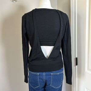 360 Sweater Italian Yarn Black Cut Out Back Top Long Sleeve Sz XS
